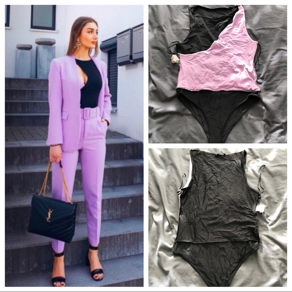 Zara Lilac and Black Cutout Bodysuit